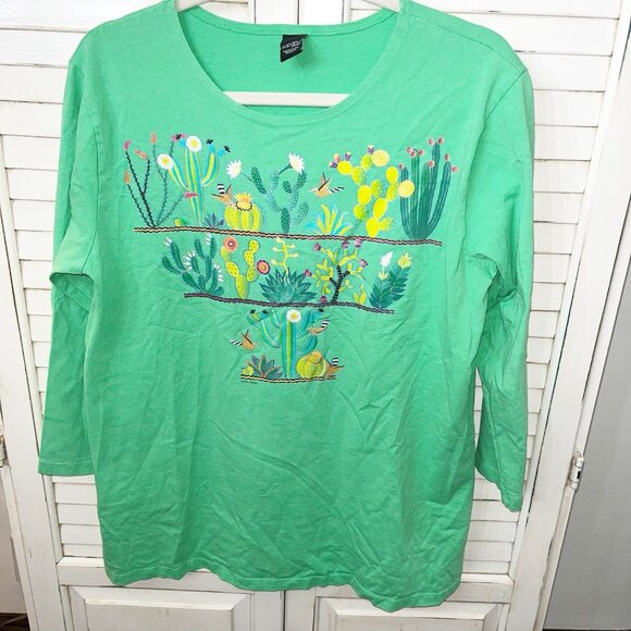Sabaku Artwear Top Women’s 3/4 Sleeve Cactus USA Large - Picture 1 of 8